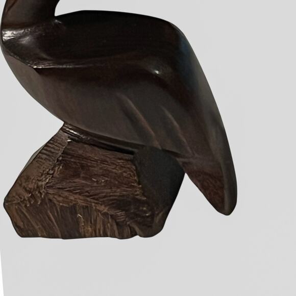 Hand Carved Flamingo Water Coastal Bird Smooth Finish Wood Sculpture Folk Art - Picture 4 of 10